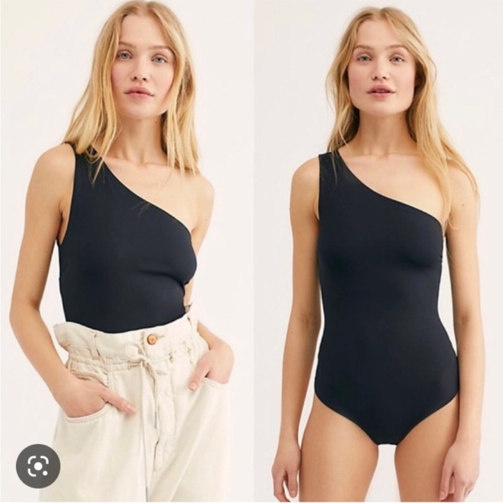 Free People One-Shoulder Black Bodysuit
